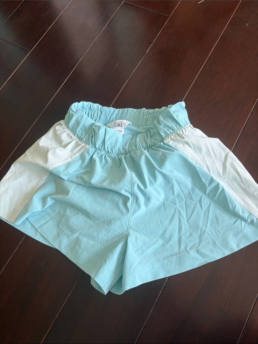 Athleta Girls Light Aqua Athletic Shorts with White Panels